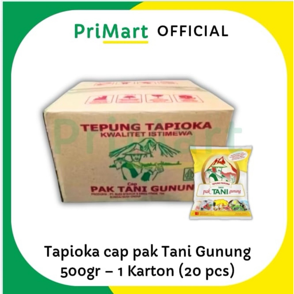 

Tepung Tapioka Cap Pak Tani Gunung dus karton 500gr x 20 bungkus