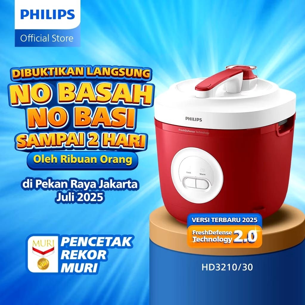 PHILIPS HD-3210/30 MAGIC COM RICE COOKER 1,8 LITER - MERAH - ANTI LENGKET 100% ORI