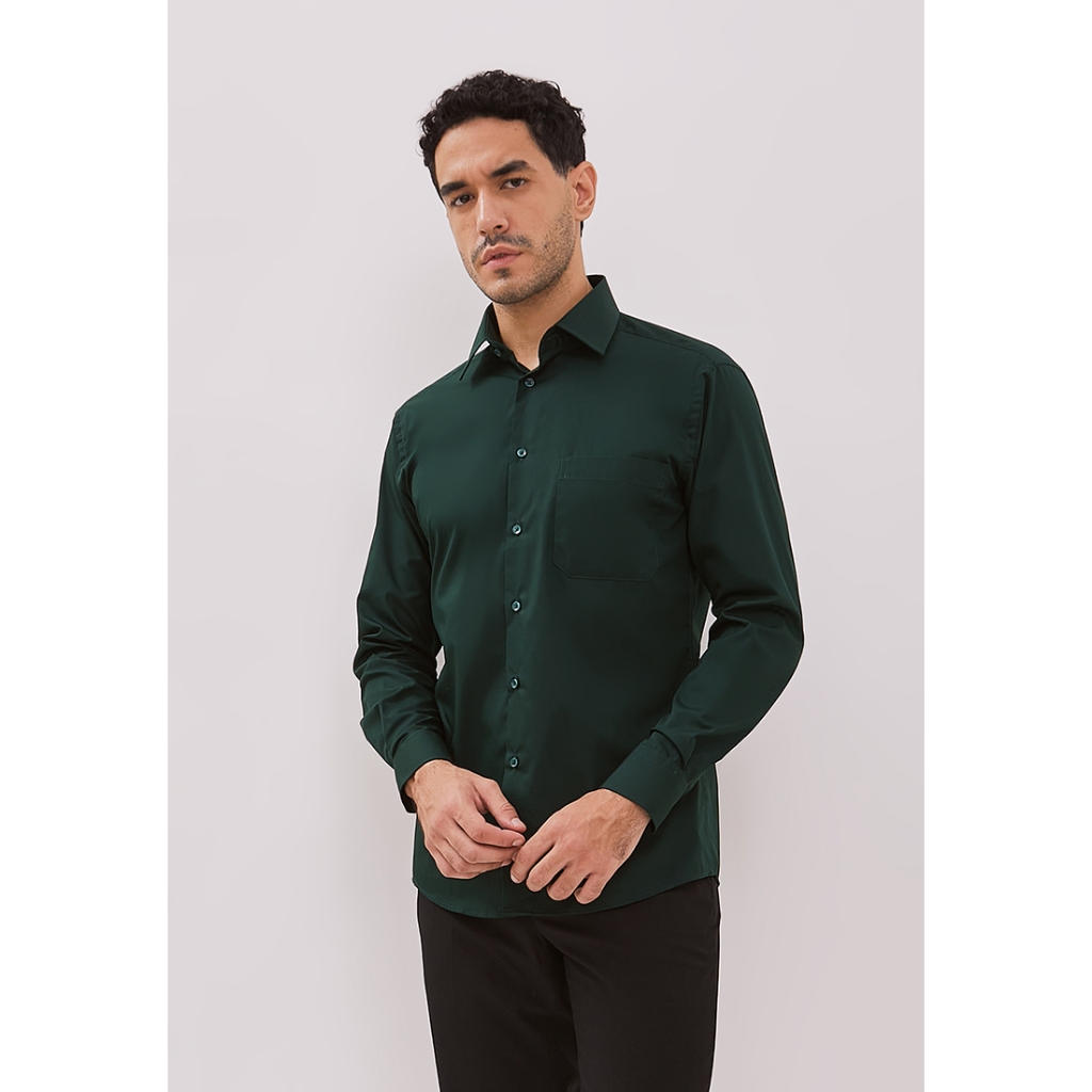Alisan Kemeja Lengan Panjang Polos Slimfit PLSSFLS Hijau Botol