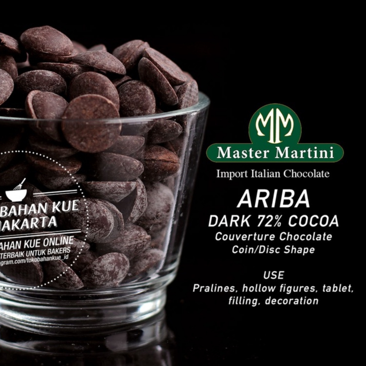 

Master Martini Ariba 72% 1kg Repack Dark Chocolate Couverture Coklat Koin Cokelat Baking