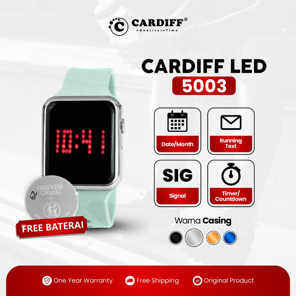 CARDIFF Jam Tangan LED Karet 5003 Silver | Digital | Kasual Pria Wanita | Tahan Air | 3ATM