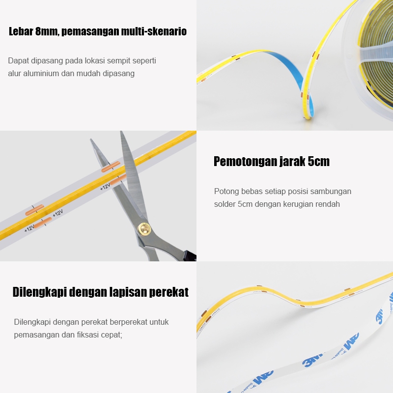 best sale lampu strip cob 12v/24v cahaya kepadatan tinggi 5 meter/10meter lampu led lem perekat