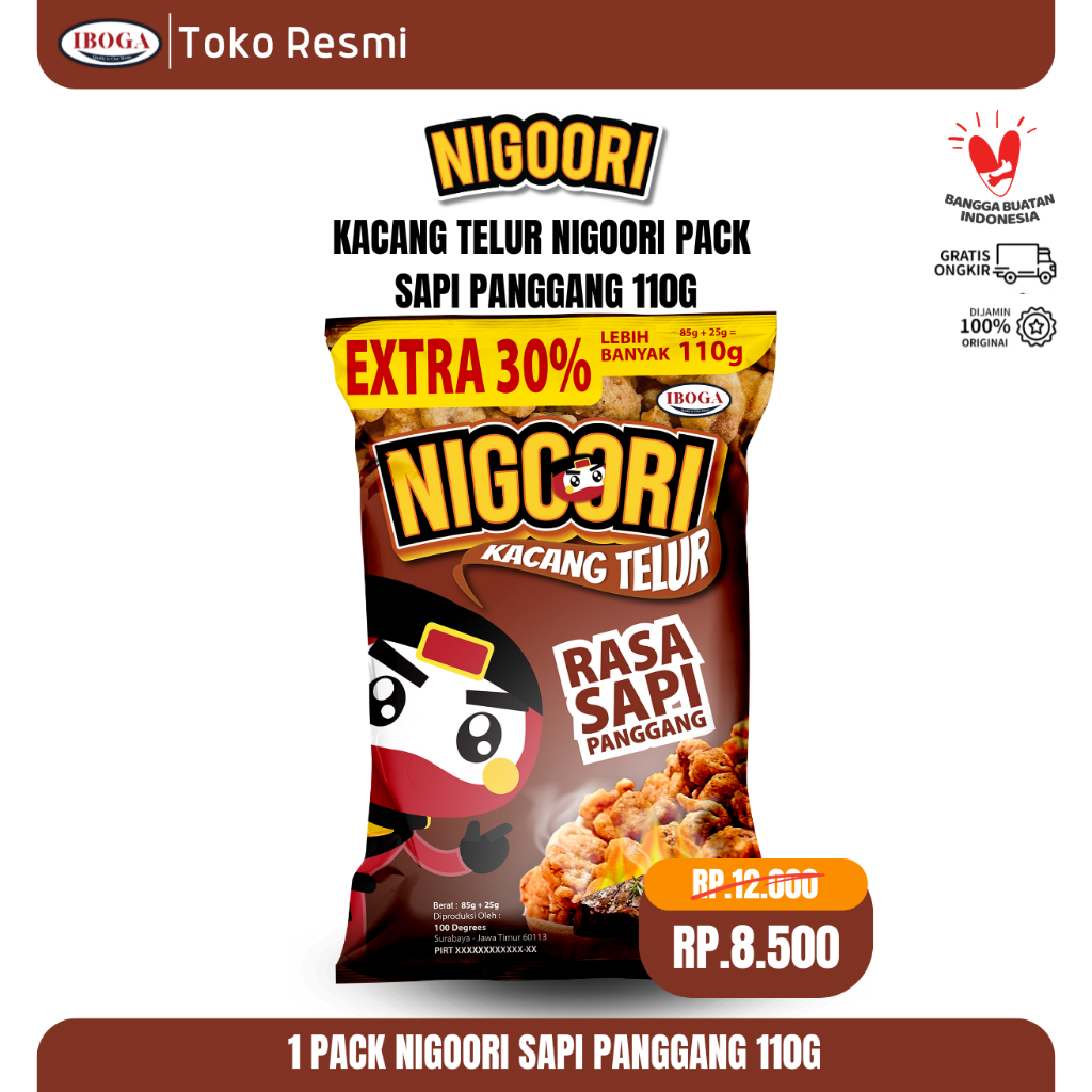 

KACANG NIGOORI KEMASAN 110G SAPI PANGGANG, KACANG TELUR, KACANG GORENG, GURIH, CAMILAN, SNACK,