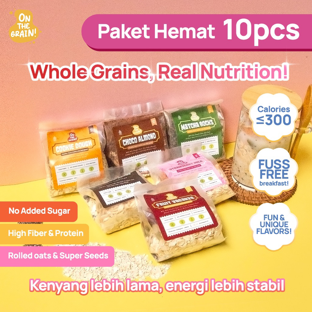 

(10 PACKS + JAR) ON THE GRAIN Overnight / Instant Oats - Sarapan Sehat Cemilan Healthy Muesli