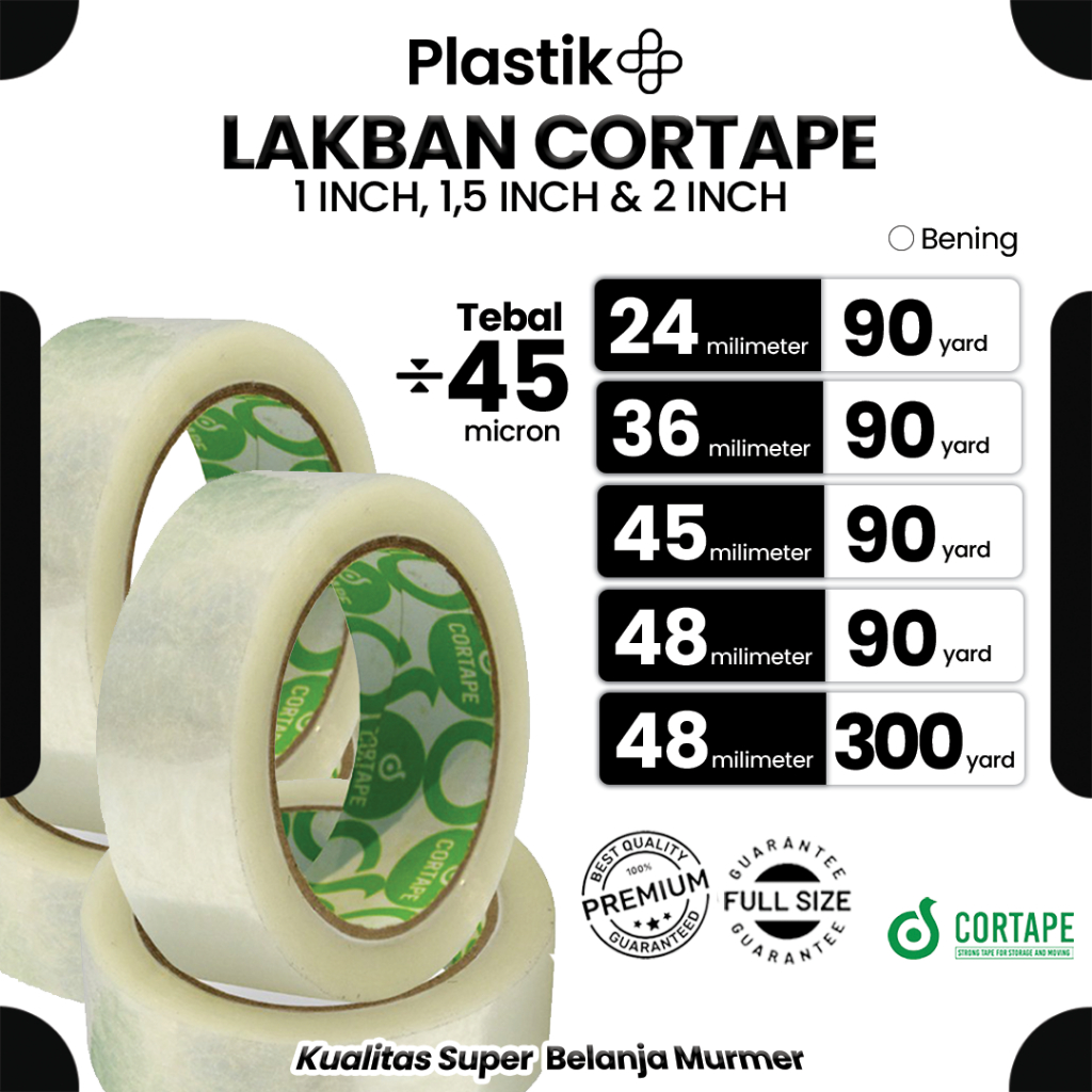 

Lakban Cortape Bening 1inch / 2inch x 45mm 48mm x 90yard 300yard Ekonomis Spek. Daimaru