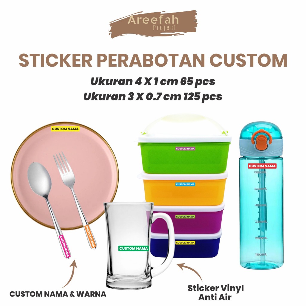 

Areefah Cetak Stiker Vinyl Label Nama Barang 65pcs & 125pcs | Custom Stiker Label Nama Barang Peralatan | Tahan Air & Anti Luntur