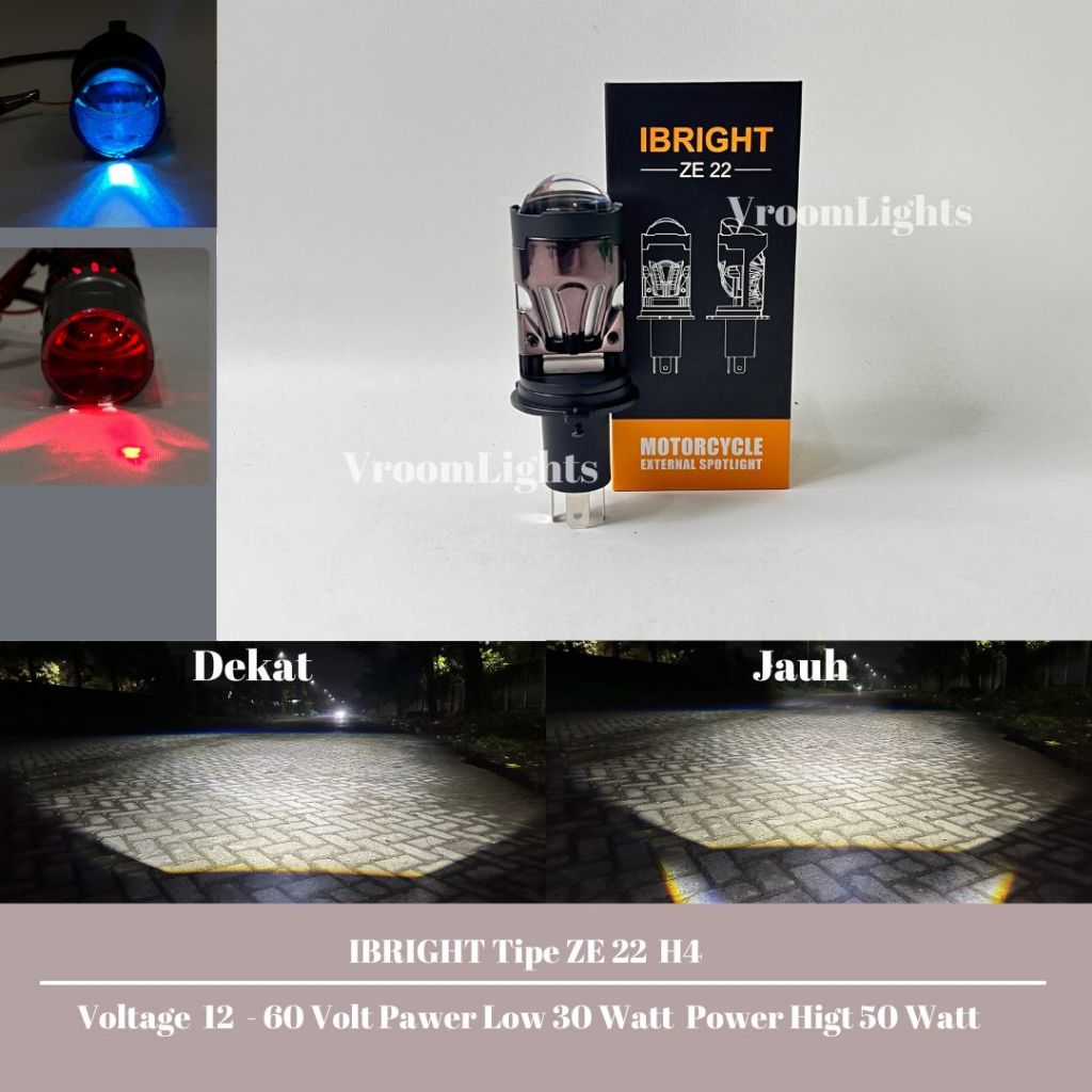 IBRIGHT  Tipe ZE 22 - Lampu Utama H4 LED Blue Lens