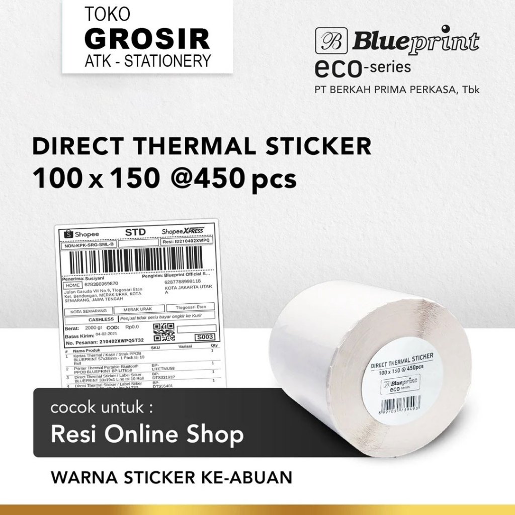 

PROMO 100x150 ECO 450 pcs ROLL Direct Thermal Sticker 100x150 Label Resi BLUEPRINT ECO 100x150 mm 450pcs