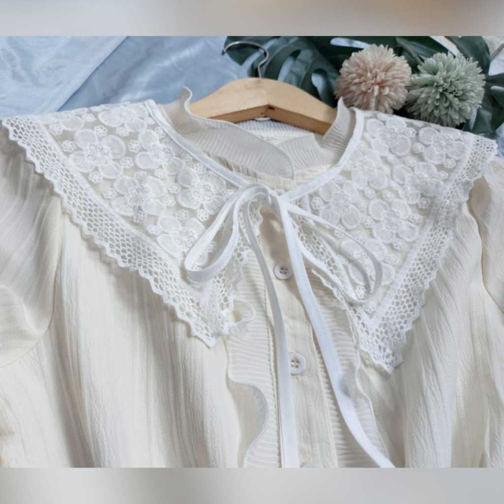 Kerah Palsu Model Ikat Bordir Bunga Renda Elegant Tambahan Blouse &Gamis Gaya Korea