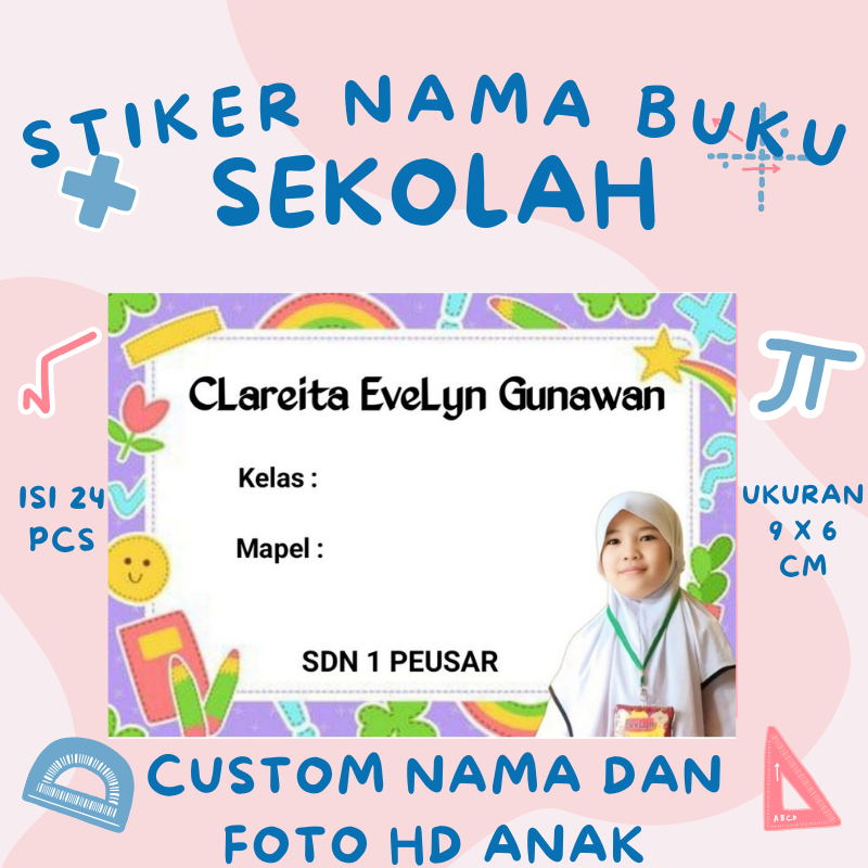 

Stiker Nama Buku Sekolah 24 PCS Custom Foto HD Anak Sticker Label Mapel Mata Pelajaran