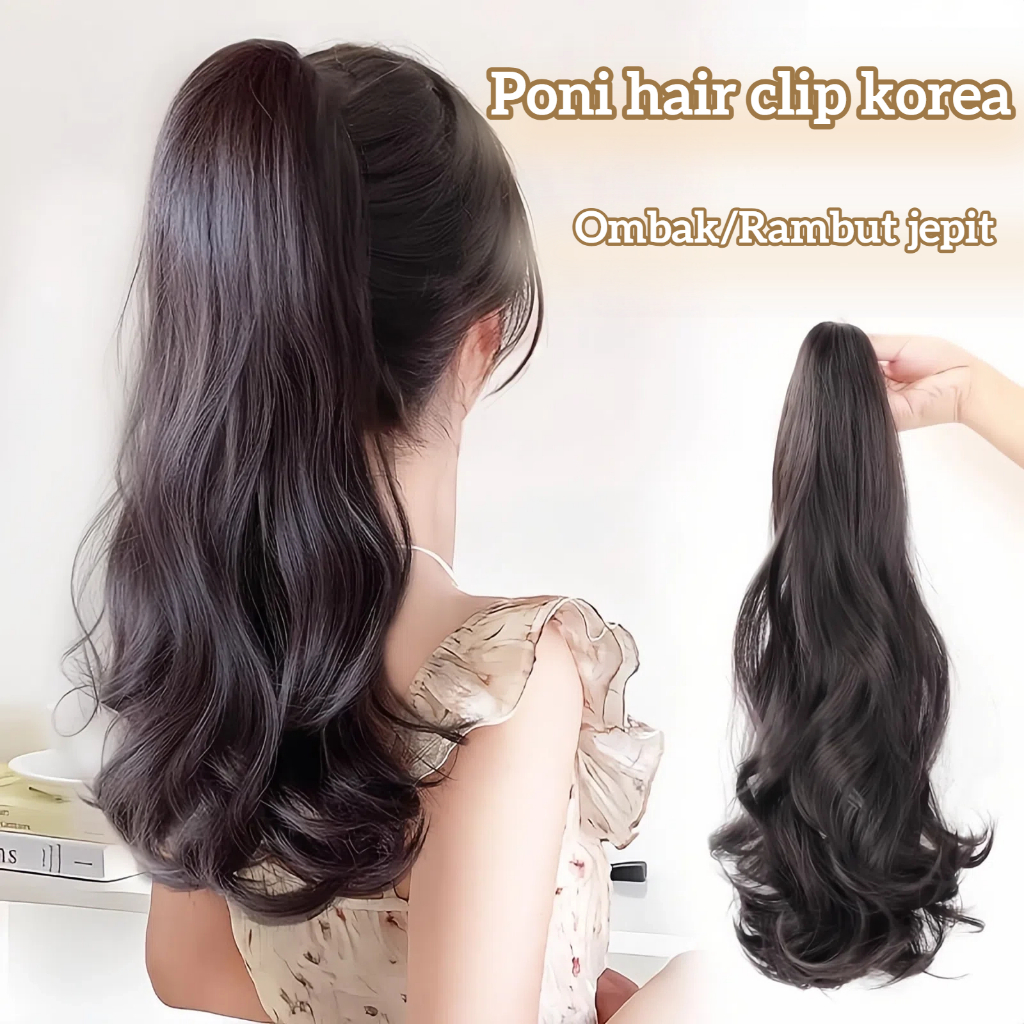 Rambut palsu ekor kuda wanita, tiruan rambut asli dengan penjepit, ekor kuda tinggi, rambut ikal sel