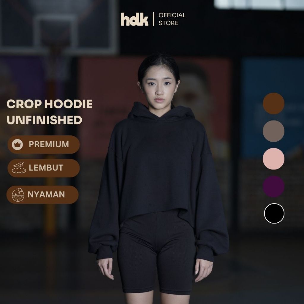 Hoodie Crop Wanita Unfinished Premium Polos | Fleece Tebal & Adem | Lokal Handmade | Hitam - Hoodiek