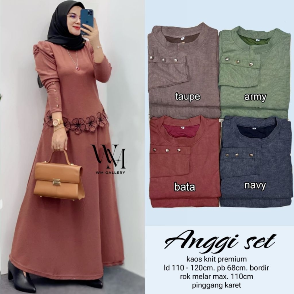 Setelan Rok Anggi One Set Kaos Knit Aster Premium Polos Ld 120 110