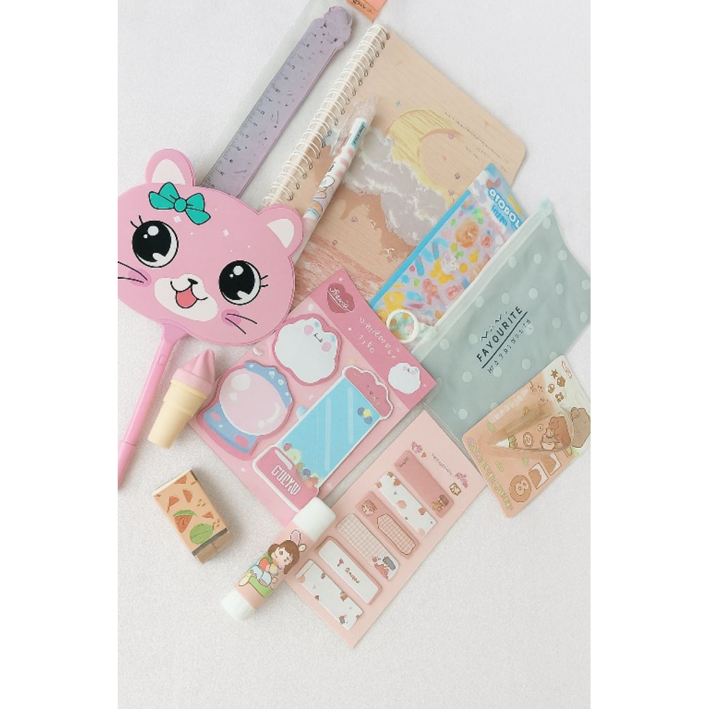 

Stationery Aesthetic/Hampers Ulang Tahun/Perlengkapan Sekolah 12 in 1/1 Set Perlengkapan Sekolah