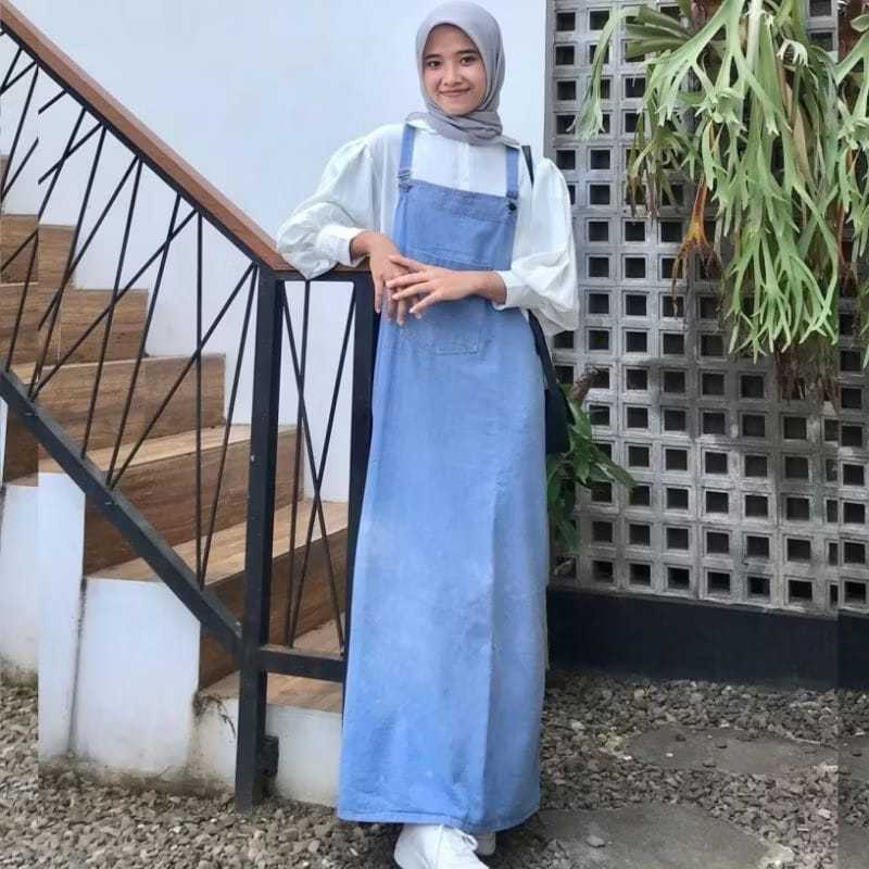 BAJU KODOK ANYA OVERALL JEANS ROK WANITA MOTIF POLOS / DRESS REMAJA & DEWASA