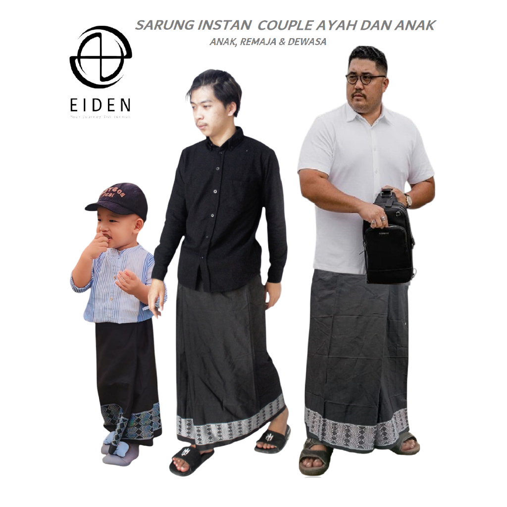 Sarung Instan Couple Anak dan Ayah Seragaman Model Rok Motif Polos Kombinasi Songket Bagian Bawah