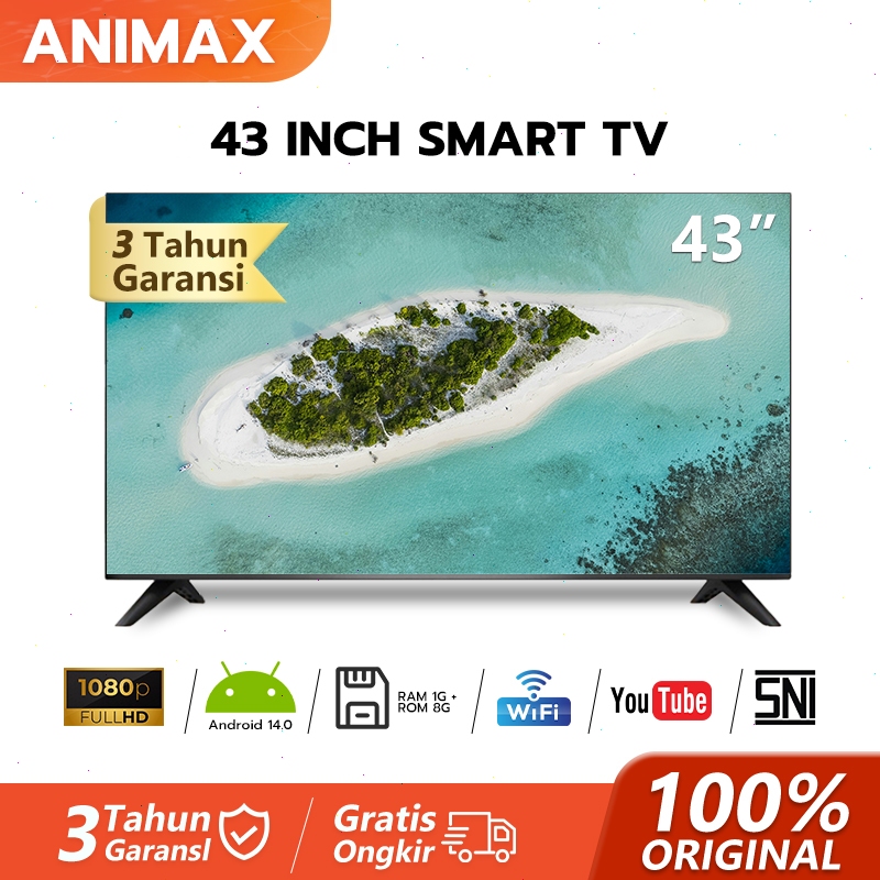ANIMAX Smart TV 43 Inch OS Android TV 32 inch 43 inch FHD TV Digital Televisi Garansi 3 Tahun