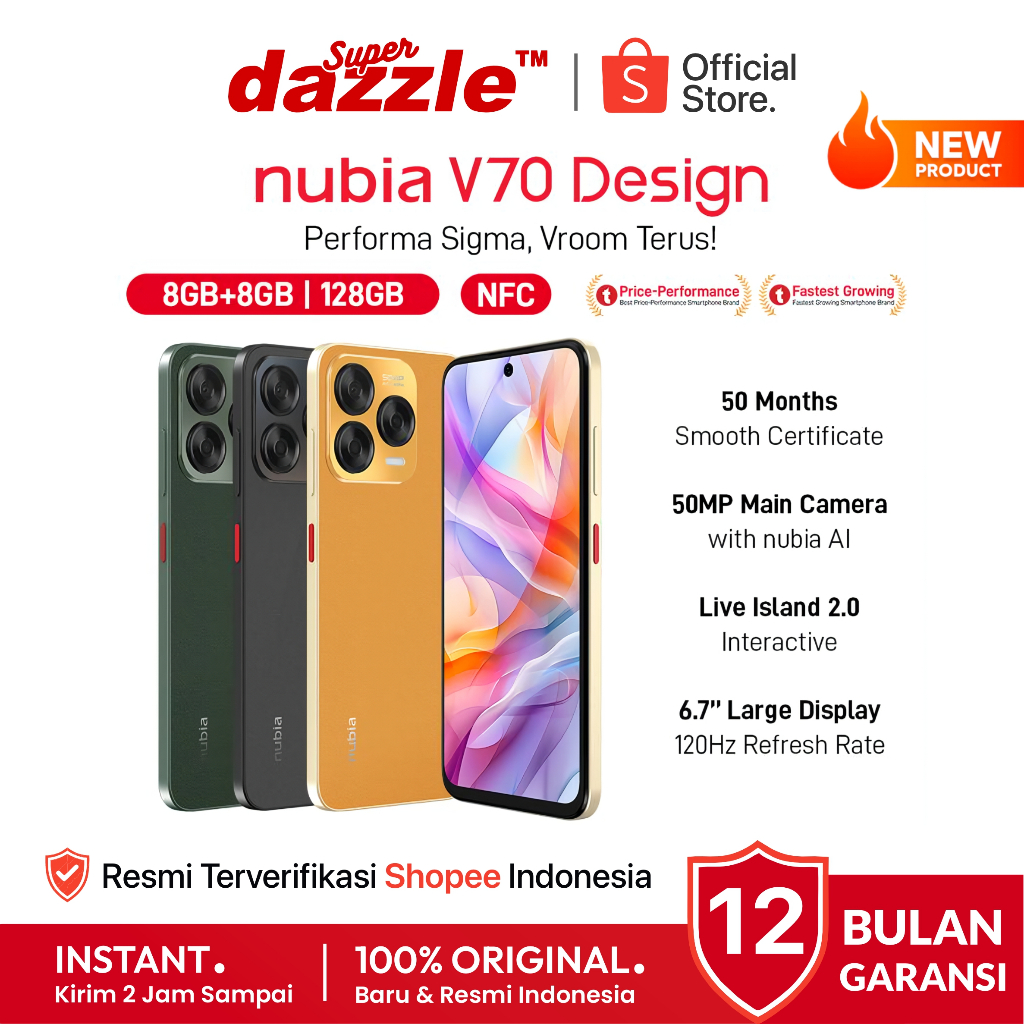 [ TERLARIS ] HP Nubia V70 8/256 8/128 GB NFC Design Original 100% Garansi Resmi 12 Bulan ZTE Officia
