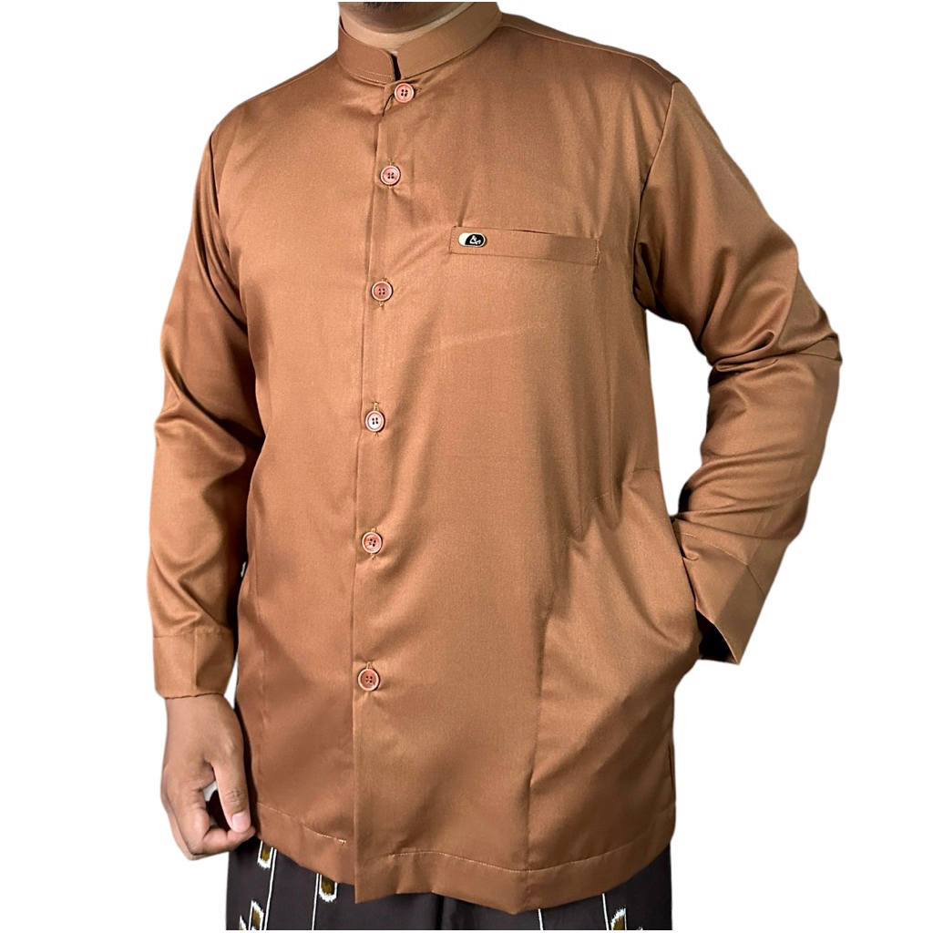 Bin Hasyim Koko Safari polos saku samping kerah sanghai