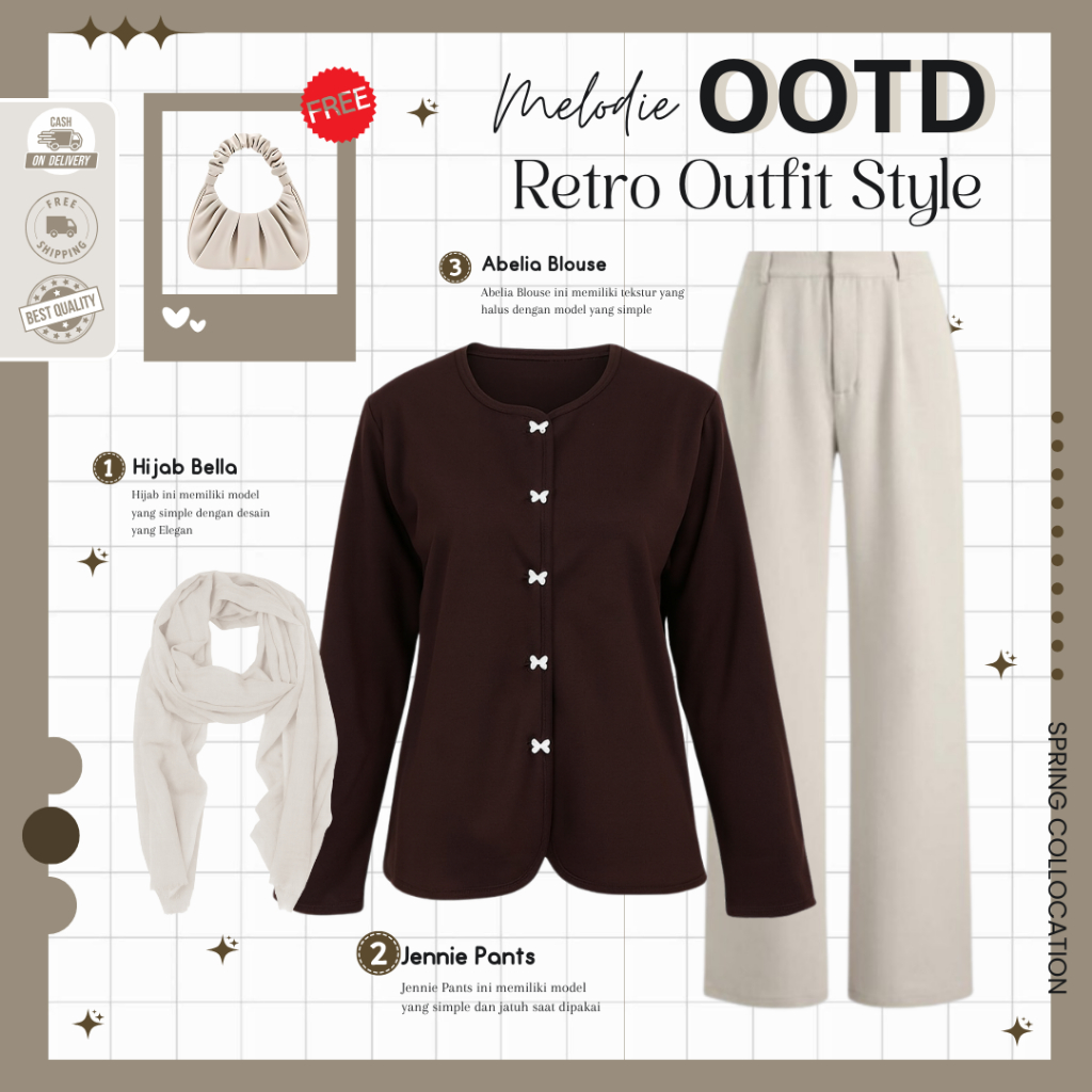 Reva OOTD Hijab Kekinian ( Bella Square, Blouse, Celana ) Setelan Wanita Outfit Set Kekinian - MO127
