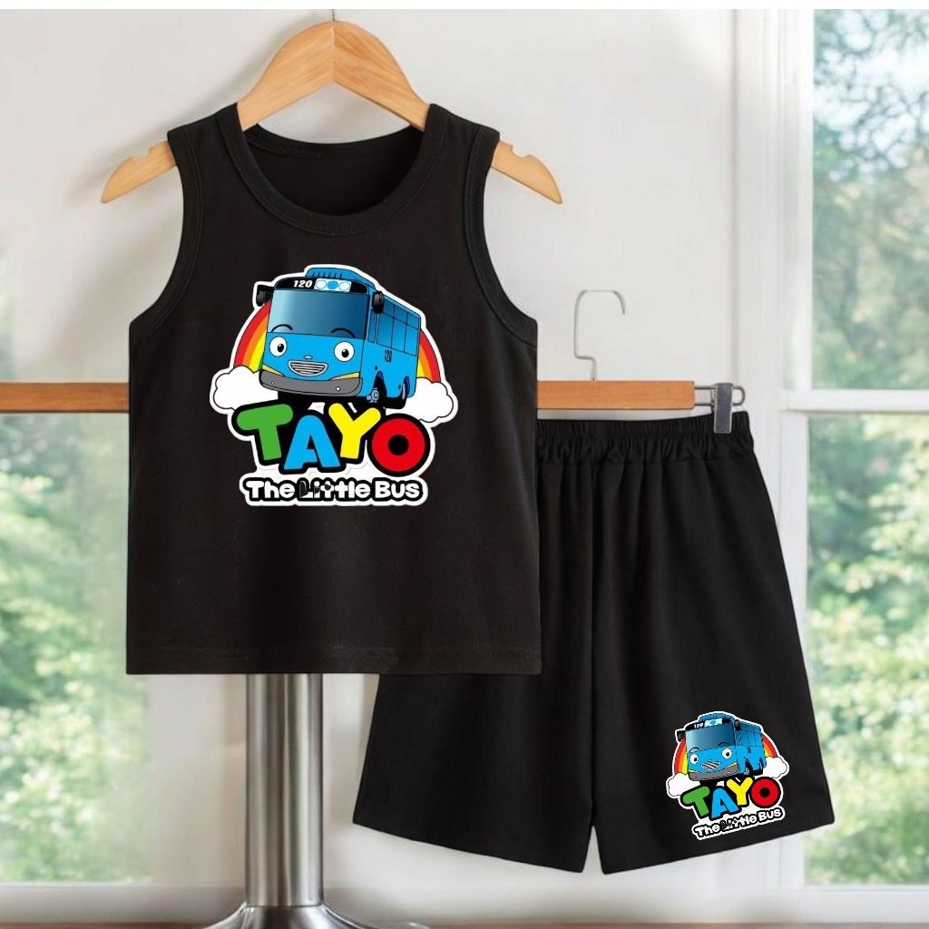 SETELAN SINGLET TAYO ANAK CEWEK COWOK USIA 2-9 TAHUN/ONE SET TAYO ANAK