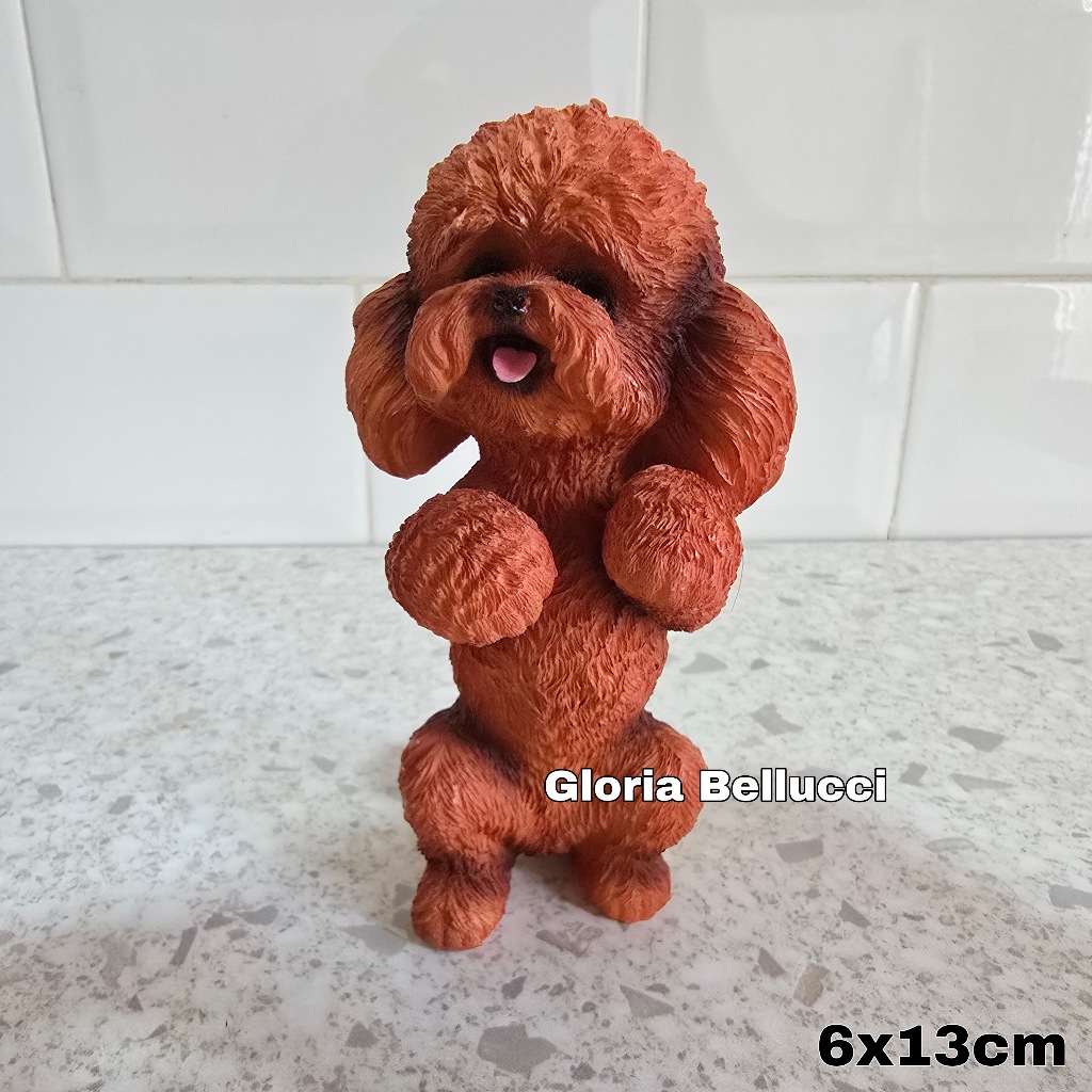 patung anjing red toy poodle pajangan doggy dekorasi hiasan petshop