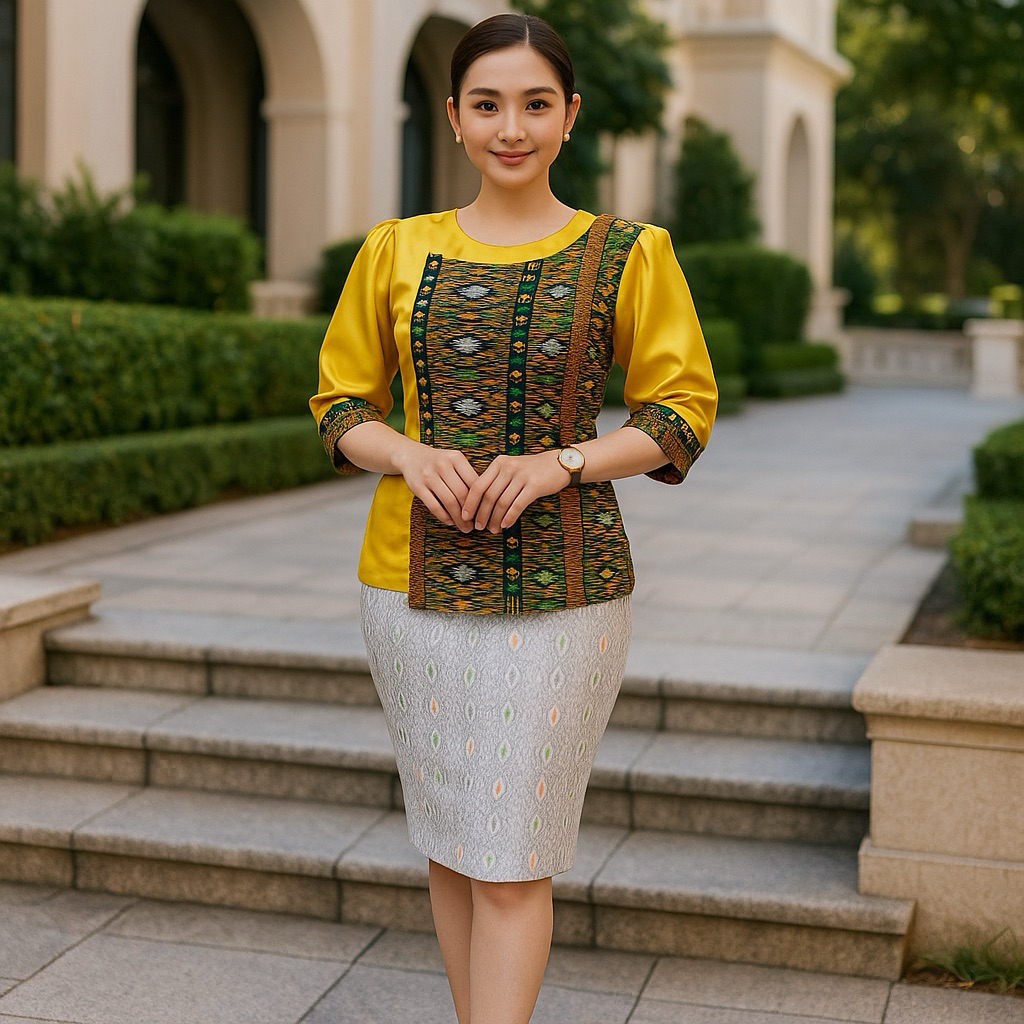 Stelan rok pendek katun kombinasi satin