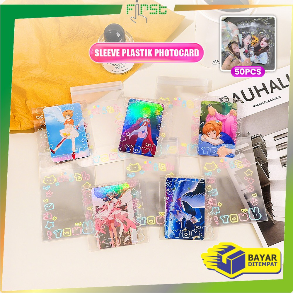 

FH-C1365 50PCS Plastik OPP Bungkus Sleeve Cover Kartu Photocard / 50 Lembar Plastik Packingan Bening Bingkisan Motif Corak Warna Warni