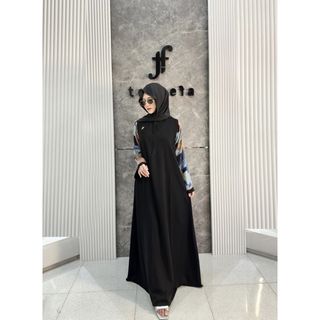 Ghania Abaya Gamis Hitam Simple Elegan Jetblack Arab