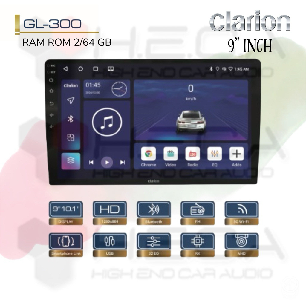 Clarion GL-300 Android RAM 2/64 GB 9” inch Head Unit Tape TV Mobil GL300