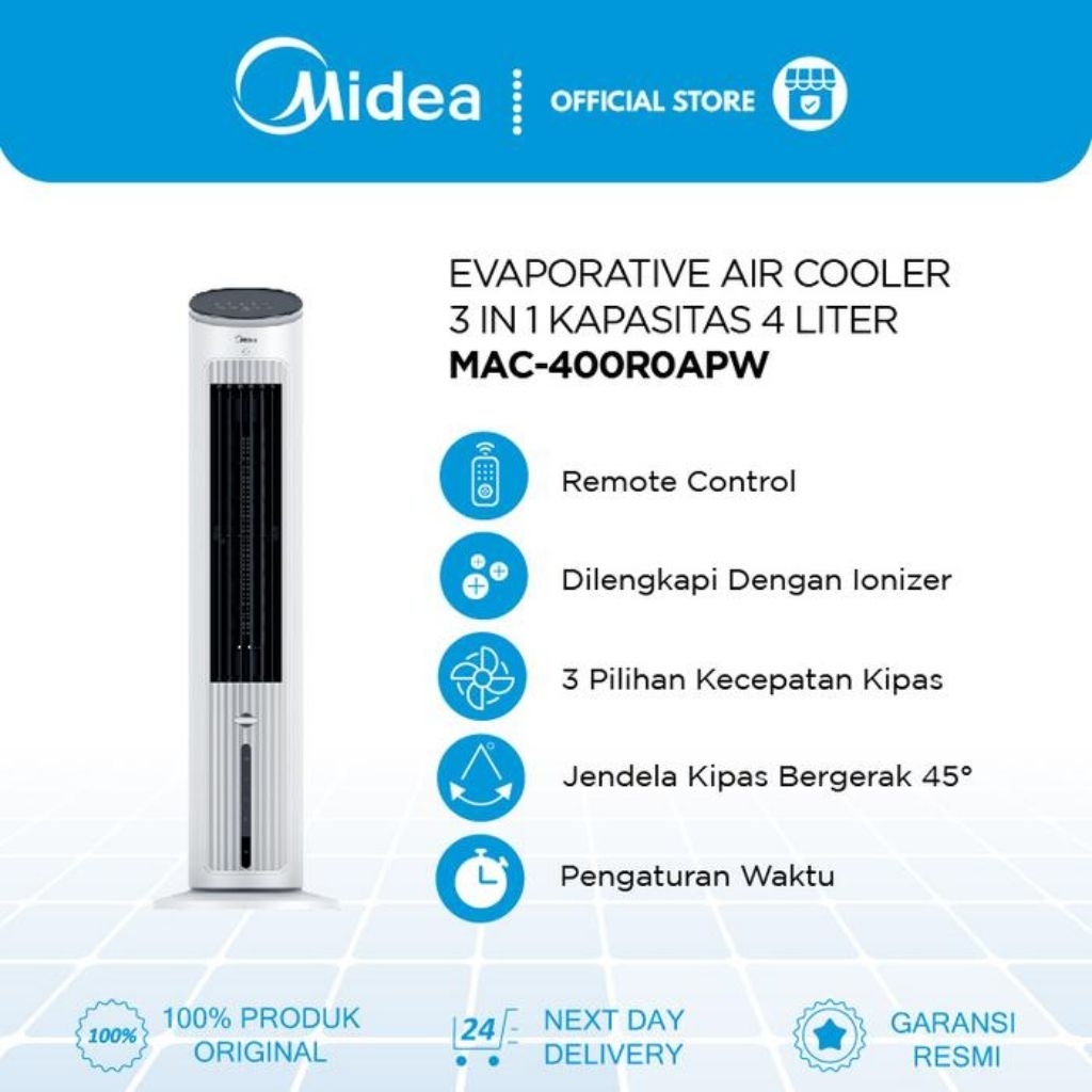 Midea MAC400R0APW Air Cooler 4 Liter dengan Remote Control