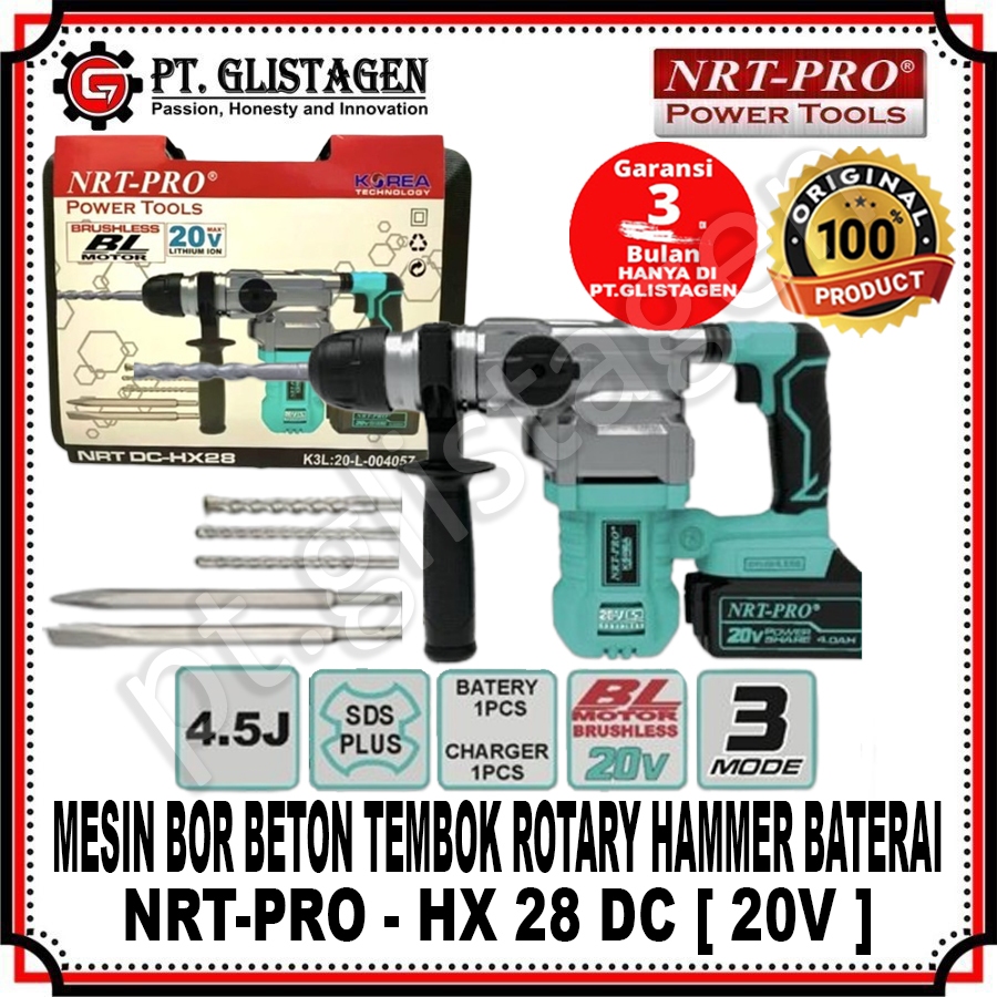 NRT-PRO HX 28 DC Mesin Bor Bobok Beton Tembok Cordless Baterai 20V Mesin Bor Jack Rotary Hammer Dril