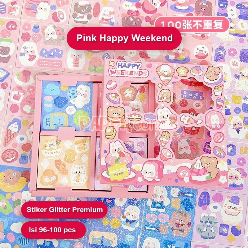 

100 lembar Stiker Glitter Premium Viral Momo Domi Yue Yue Diary dengan Box Fancy Korea/ Sticker Glitter Ide Usaha Anak