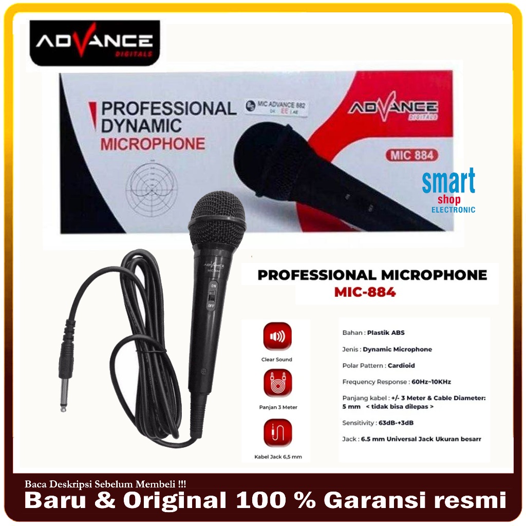 Mic Advance 884 Mic Kabel Karaoke Microphone Advance