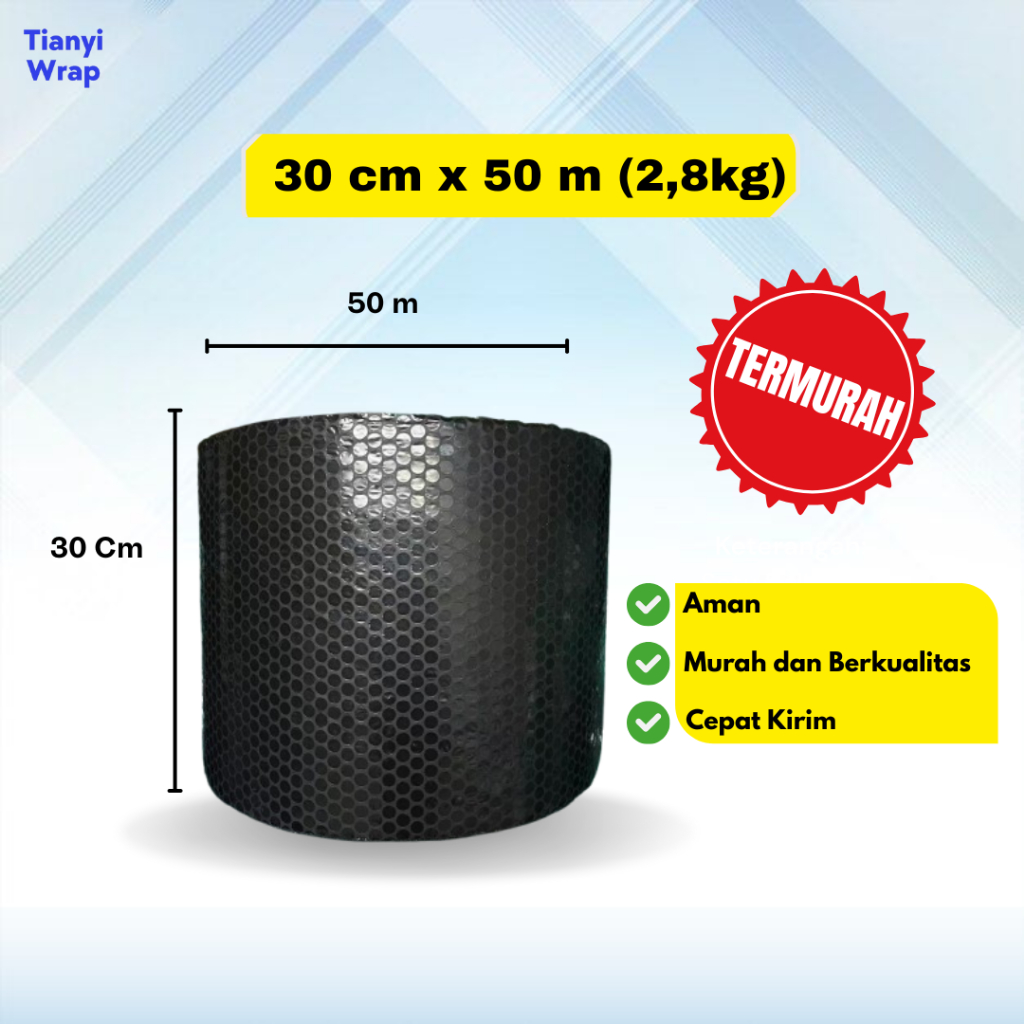 

Bubble Wrap Hitam Berat 2,8kg | 30cm x 50meter | ROLL | Bahan Tebal dan Murah.