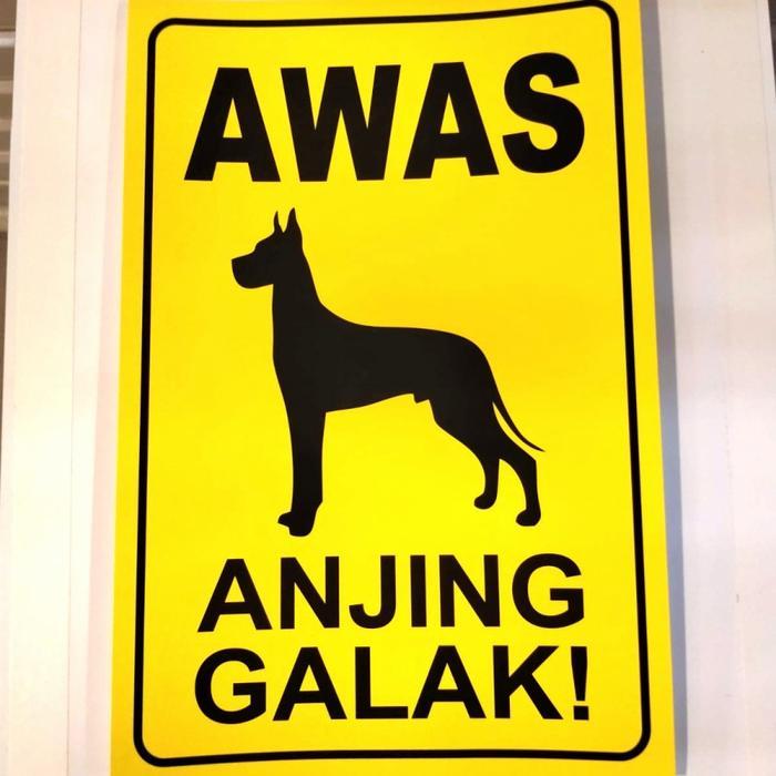 rambu stiker AWAS ANJING GALAK / sign sticker awas anjing galak - Kuning,