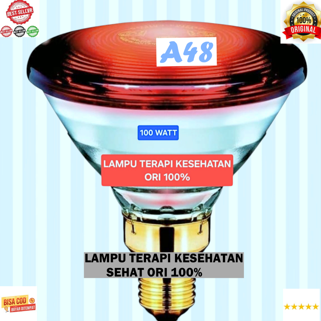 A48 Lampu terapi 100 W infrared ORI 100% PENYEMBUH SEHAT Bohlam Infra RED Merah FISIOTHERAPY Kesehat