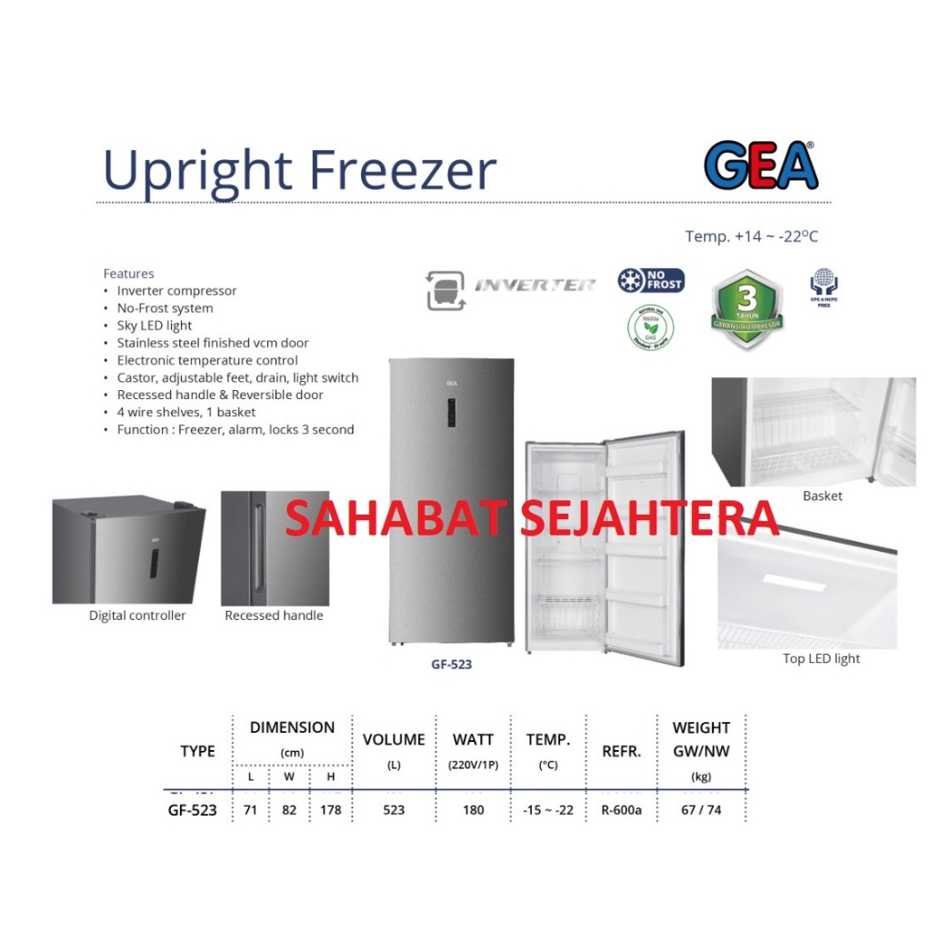 GEA Upright Freezer GF-523 Kulkas Pembeku Vertikal | Freezer Hemat Listrik Kapasitas Besar
