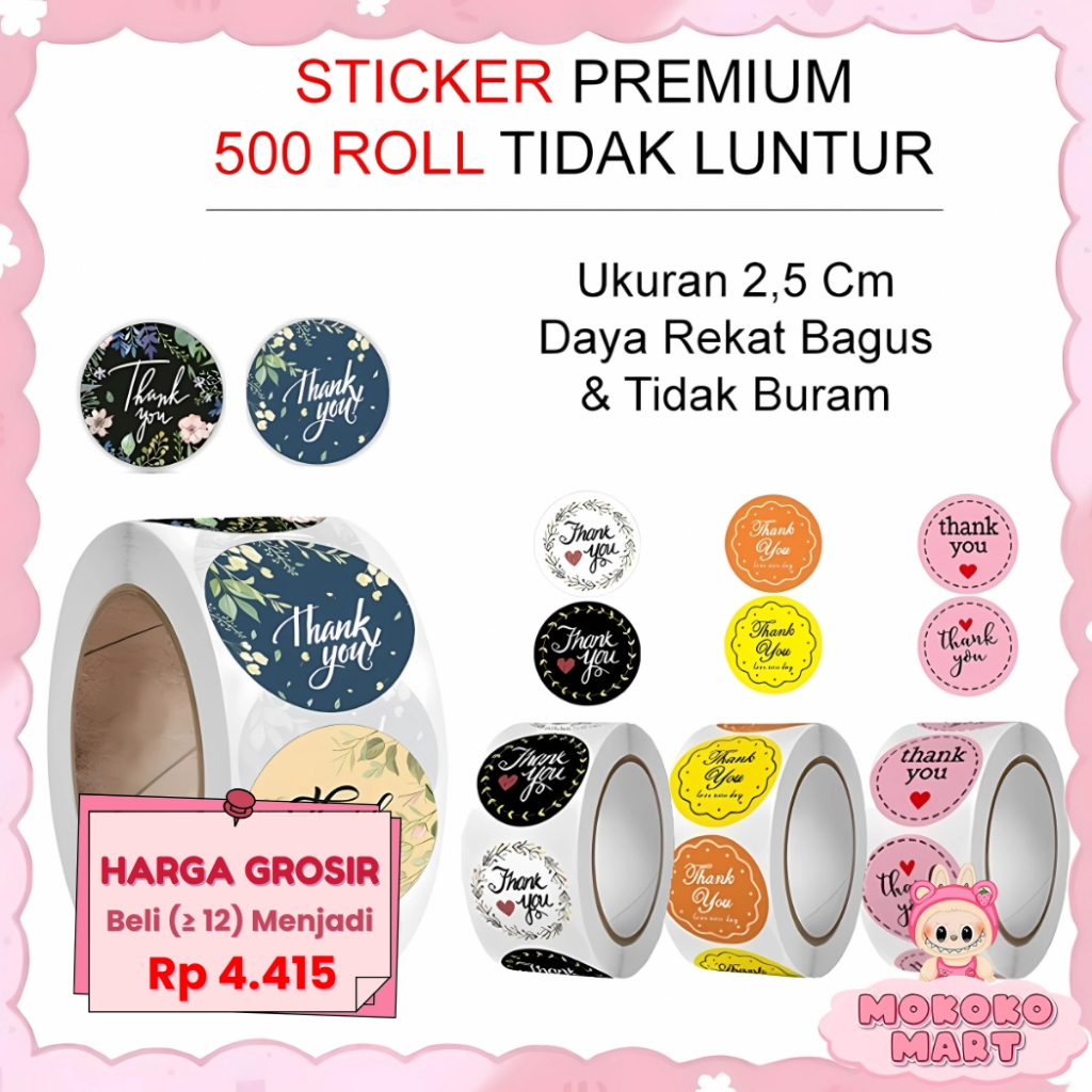 

MM Stiker Label Roll Thank You 500 Pcs 2,5 CM / Stiker Label Terima Kasih Untuk Usaha Makanan Dll