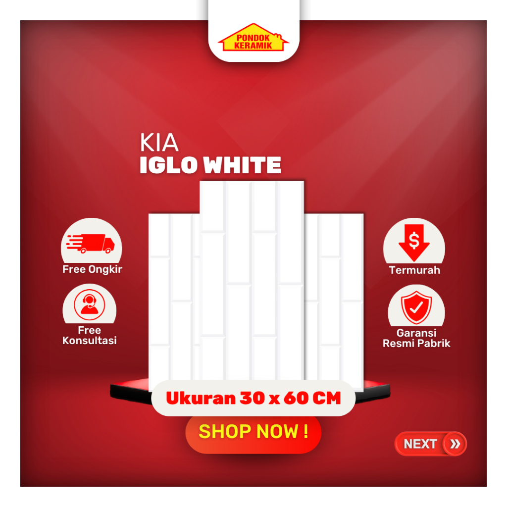 Keramik Dinding KIA 30x60 Iglo White Motif Bata Putih Brick Glossy Motif Minimalis
