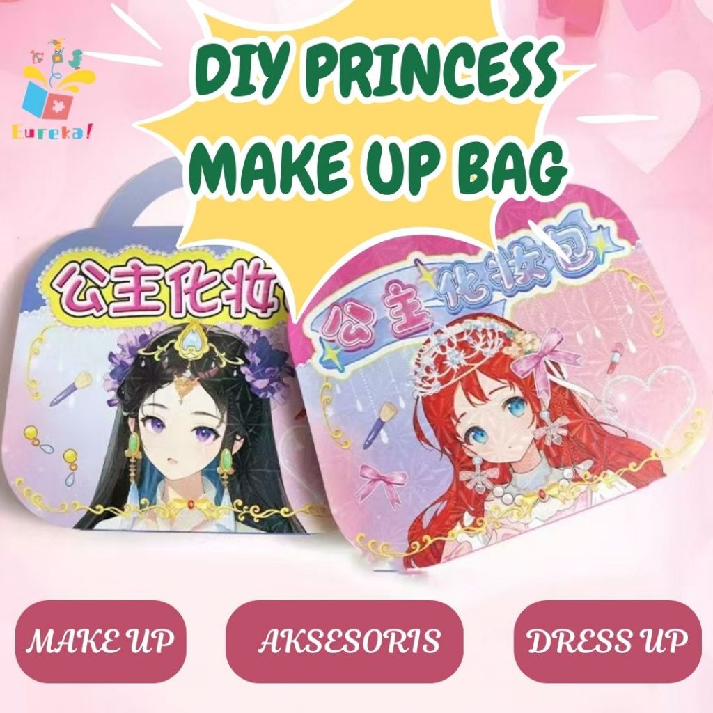 DIY Princess Make Up Bag Dress Up Accessories Kit Palette Quiet Book Sticker Stiker Mainan Edukasi A