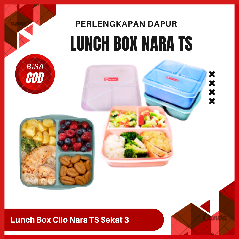 Lunch Box Clio Nara TS Tempat Makan Sekat 3 Serbaguna