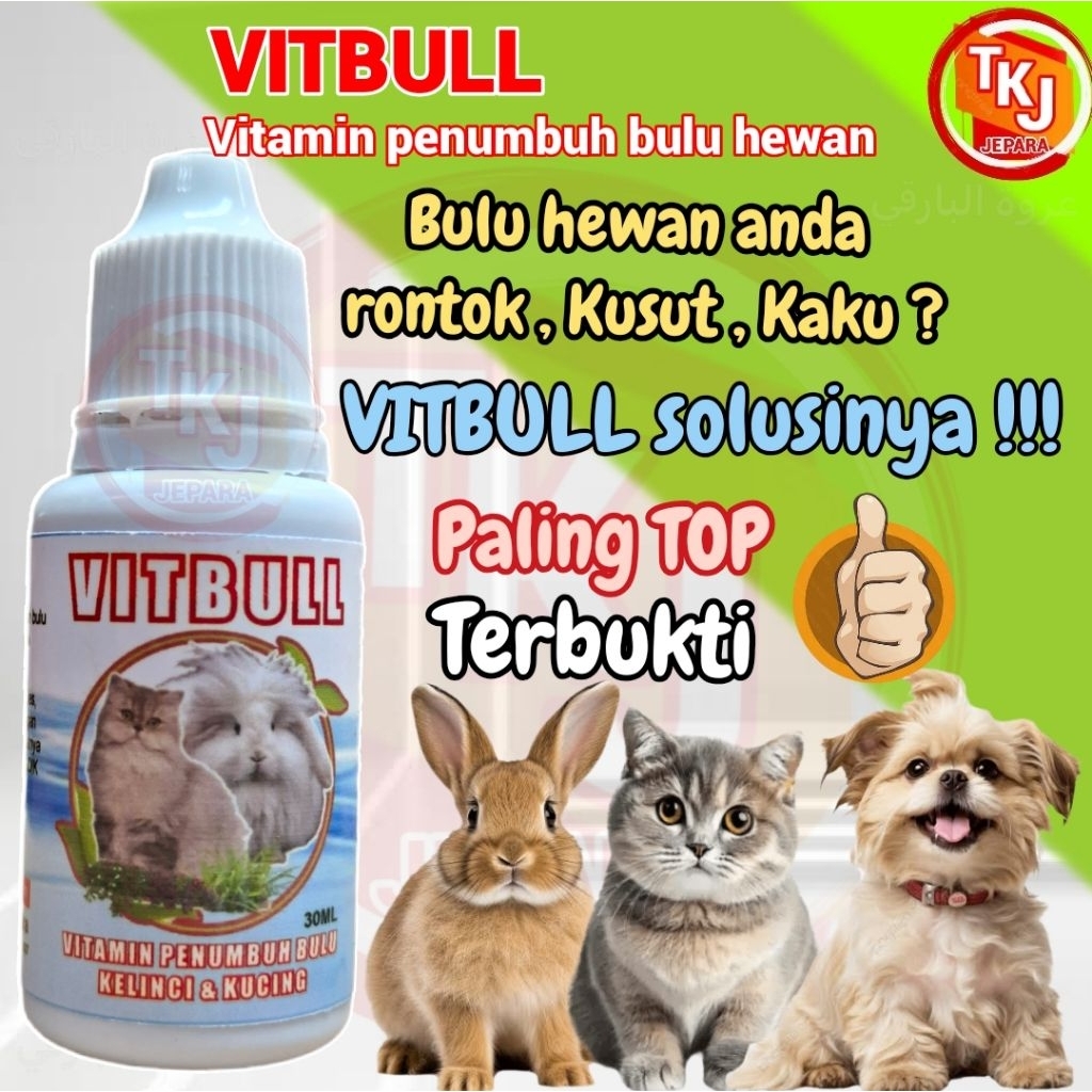 Vitamin bulu kelinci vit bull vitamin bulu kucing anjing hamster marmut vitamin penumbuh bulu hewan 