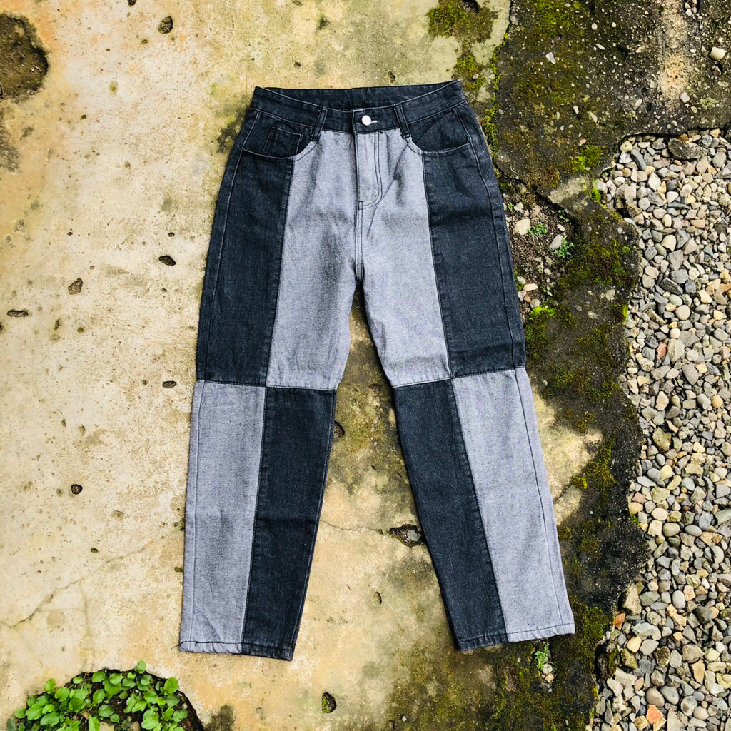 Unknow brand denim pants block color ( second/bekas )