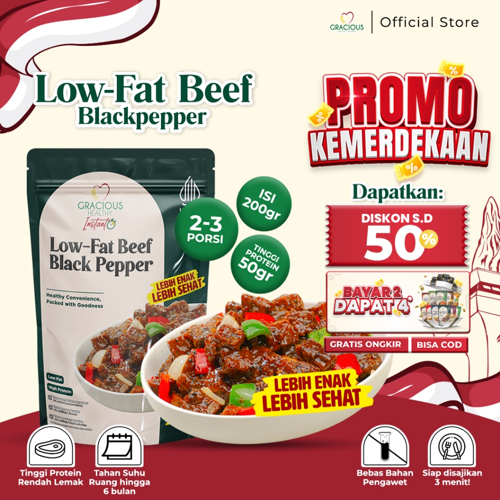 

Gracious Low-Fat Beef Black Pepper - Protein 50gr (Makanan Instant Sehat Siap Saji)