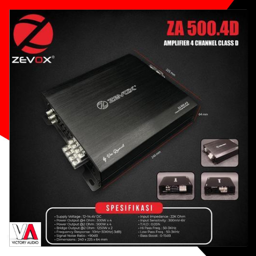 Power Amplifier 4 Chanel Zevox ZA 500.4D Class D Power Ampli Audio Mobil