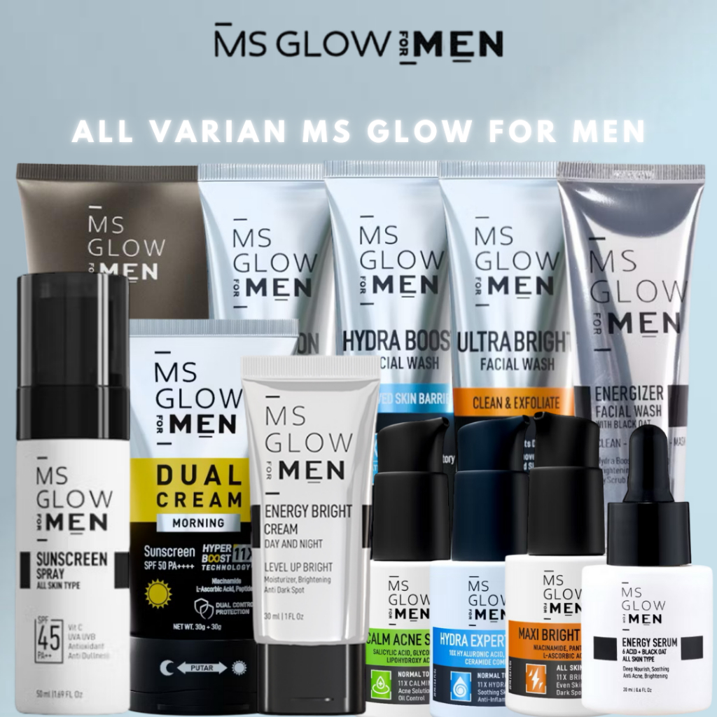 MS Glow For Men Skincare Pria Brightening Acne Hydrating Facial Wash Cream Serum Hand Body Sunscreen