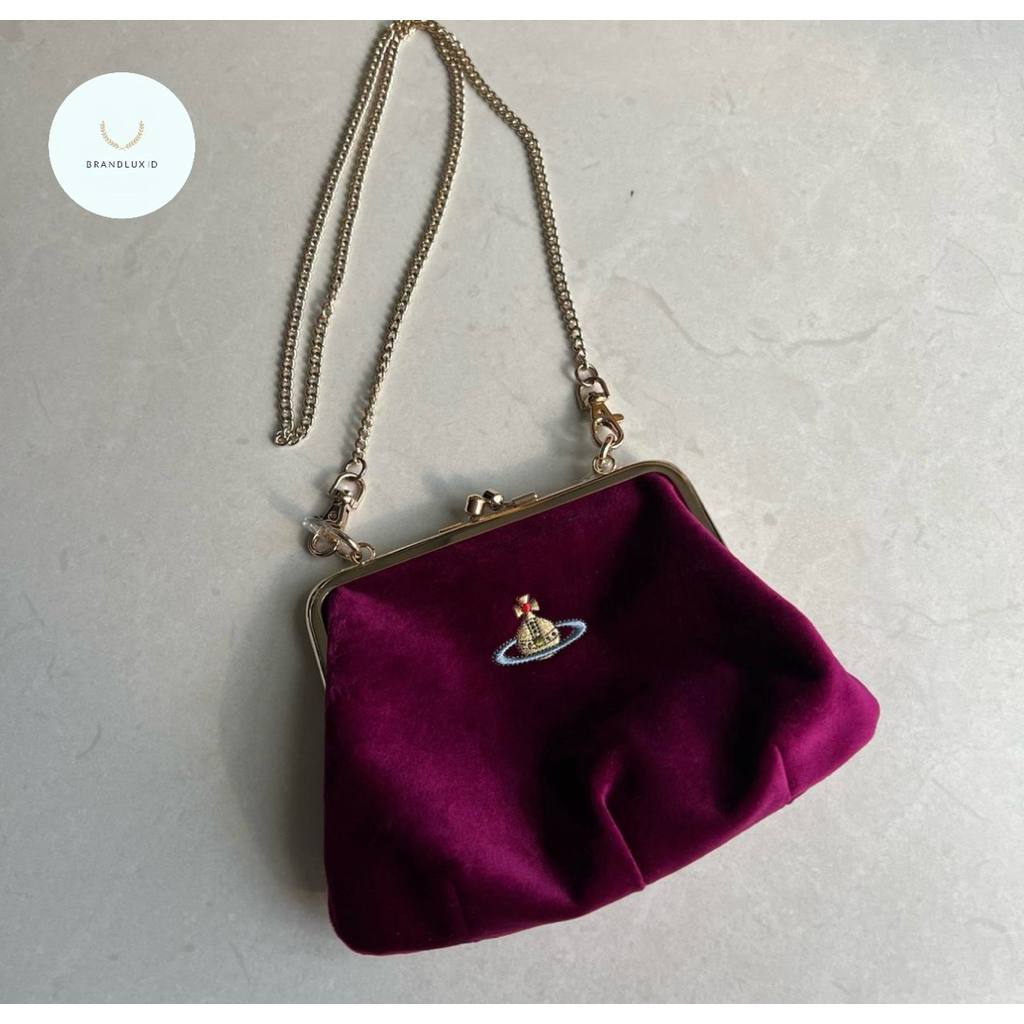 Vivienne westwood granny frame purse bag in violet & black suede