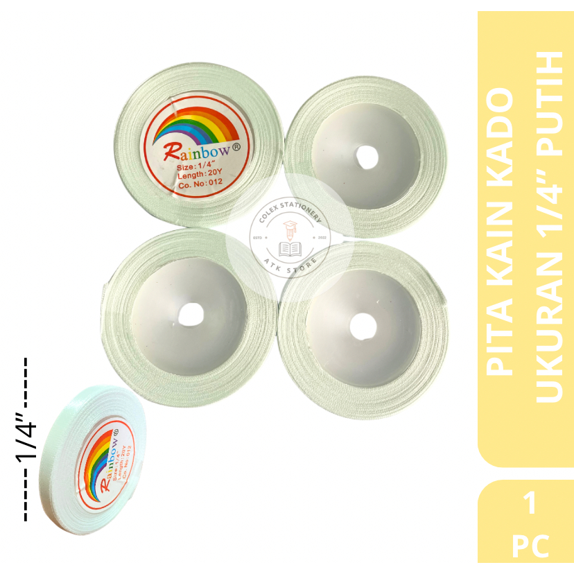 

[1 PC] Pita Kain / Pita Satin Tebal Warna Putih Ukuran 1/4 Inch Panjang 18 Meter Rainbow
