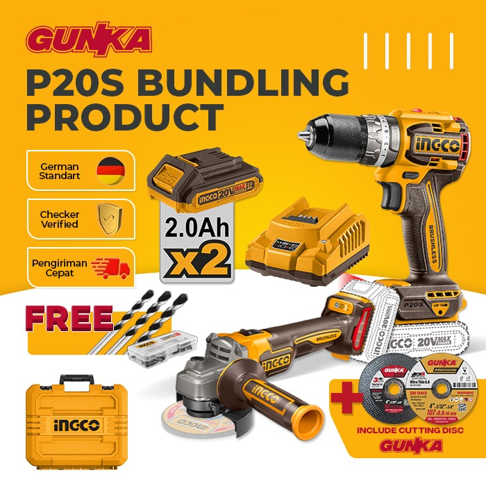 P20S Bundling Product Brushless INGCO Bor + Gerinda + Baterai Charger